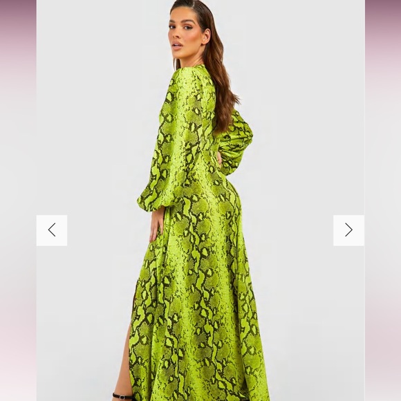 Snakeskin print neon green, cut out maxi dress (sold out on Boohoo) - Picture 5 of 9